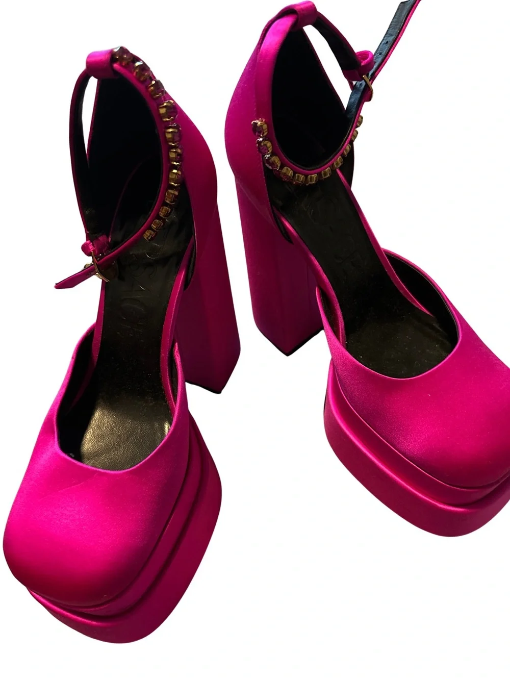Versace Pink Aevitas Platform Pumps with Jeweled Ankle Strap